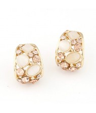 Korean Fashion Opal Decorated Hollow Ear Studs - White