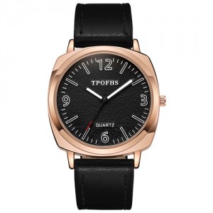 Shining Rhinestone Rimmed Square Design Wrist Watch - Black