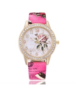 9 Colors Available Rhinestone Embellished Flower and Butterfly Fashion Index Design Wrist Watch