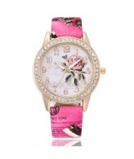 9 Colors Available Rhinestone Embellished Flower and Butterfly Fashion Index Design Wrist Watch