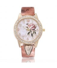 9 Colors Available Rhinestone Embellished Flower and Butterfly Fashion Index Design Wrist Watch