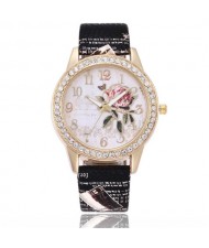 9 Colors Available Rhinestone Embellished Flower and Butterfly Fashion Index Design Wrist Watch