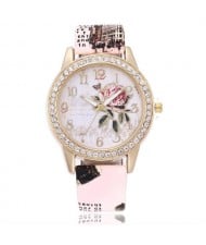 9 Colors Available Rhinestone Embellished Flower and Butterfly Fashion Index Design Wrist Watch