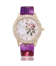 9 Colors Available Rhinestone Embellished Flower and Butterfly Fashion Index Design Wrist Watch