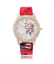 9 Colors Available Rhinestone Embellished Flower and Butterfly Fashion Index Design Wrist Watch