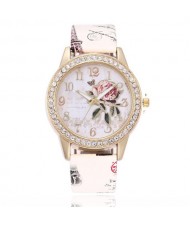 9 Colors Available Rhinestone Embellished Flower and Butterfly Fashion Index Design Wrist Watch