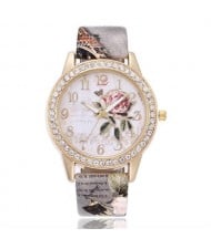 9 Colors Available Rhinestone Embellished Flower and Butterfly Fashion Index Design Wrist Watch