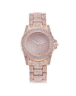 Three Colors Available Rhinestone Inlaid Elegant Shining Fashion Stainless Steel Wrist Watch