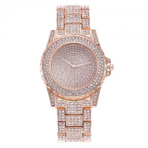 Three Colors Available Rhinestone Inlaid Elegant Shining Fashion Stainless Steel Wrist Watch