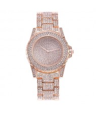 Three Colors Available Rhinestone Inlaid Elegant Shining Fashion Stainless Steel Wrist Watch