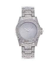 Three Colors Available Rhinestone Inlaid Elegant Shining Fashion Stainless Steel Wrist Watch