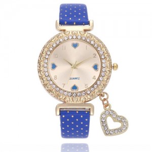 6 Colors Available Rhinestone Embellished Peach Heart Sweet Fashion Women Wrist Watch