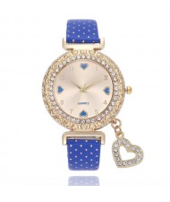 6 Colors Available Rhinestone Embellished Peach Heart Sweet Fashion Women Wrist Watch