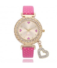 6 Colors Available Rhinestone Embellished Peach Heart Sweet Fashion Women Wrist Watch