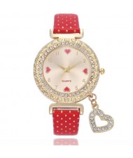 6 Colors Available Rhinestone Embellished Peach Heart Sweet Fashion Women Wrist Watch