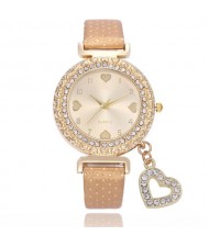 6 Colors Available Rhinestone Embellished Peach Heart Sweet Fashion Women Wrist Watch