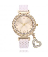 6 Colors Available Rhinestone Embellished Peach Heart Sweet Fashion Women Wrist Watch