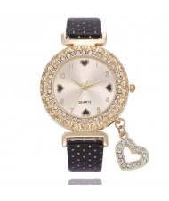 6 Colors Available Rhinestone Embellished Peach Heart Sweet Fashion Women Wrist Watch