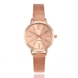 4 Colors Available Vintage Fashion Plain Dial Women Stainless Steel Wrist Watch