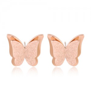 Matting Texture Three-dimensional Butterfly Design Stainless Steel Earrings