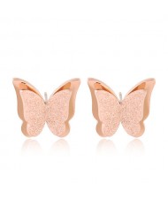 Matting Texture Three-dimensional Butterfly Design Stainless Steel Earrings