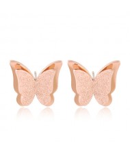 Matting Texture Three-dimensional Butterfly Design Stainless Steel Earrings