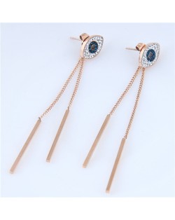Dangling Chain with Sticks High Fashion Eyes Design Stainless Steel Earrings