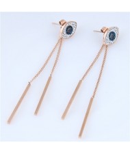 Dangling Chain with Sticks High Fashion Eyes Design Stainless Steel Earrings