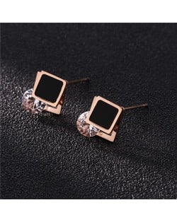 Cubic Zirconia Embellished Square Fashion Stainless Steel Earrings