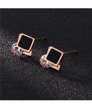 Cubic Zirconia Embellished Square Fashion Stainless Steel Earrings
