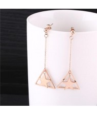 Dangling Star Inlaid Triangle Design Tassel Fashion Stainless Steel Earrings