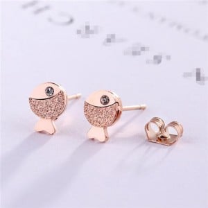 Rhinestone Embellished Cartoon Fish Design Stainless Steel Stud Earrings
