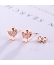 Rhinestone Embellished Cartoon Fish Design Stainless Steel Stud Earrings