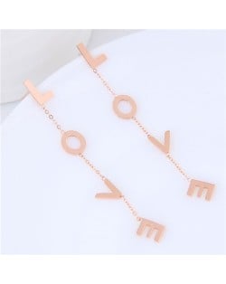 Love Theme Dangling Alphabets Design Stainless Steel Stud Earrings