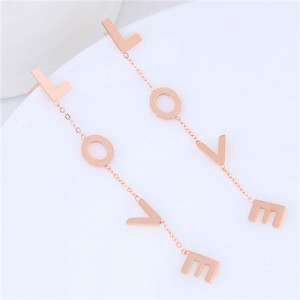 Love Theme Dangling Alphabets Design Stainless Steel Stud Earrings