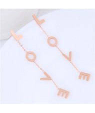 Love Theme Dangling Alphabets Design Stainless Steel Stud Earrings