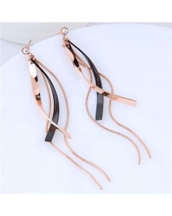 Rhinestone Embellished Spiral Long Tassel Design Stainless Steel Stud Earrings