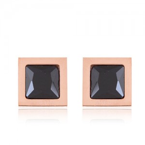 Gem Inlaid Square Shape Stainless Steel Stud Earrings
