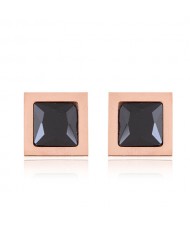 Gem Inlaid Square Shape Stainless Steel Stud Earrings