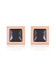 Gem Inlaid Square Shape Stainless Steel Stud Earrings