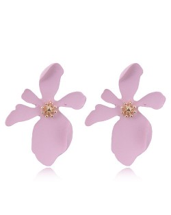Painted Flower Bold High Fashion Costume Earrings - Pink