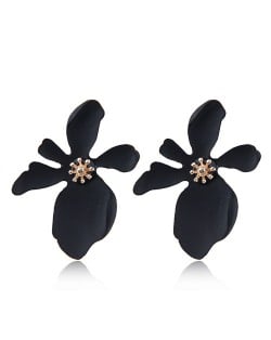 Painted Flower Bold High Fashion Costume Earrings - Black