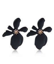Painted Flower Bold High Fashion Costume Earrings - Black
