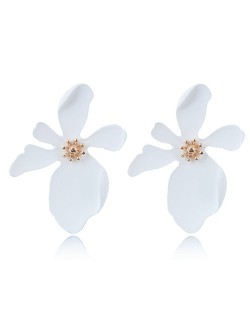 Painted Flower Bold High Fashion Costume Earrings - White
