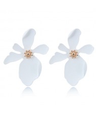 Painted Flower Bold High Fashion Costume Earrings - White