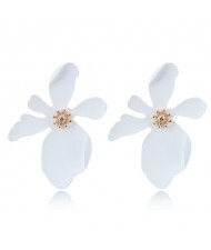 Painted Flower Bold High Fashion Costume Earrings - White