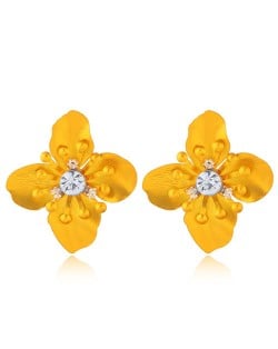 Shining Three-dimensional Big Flower High Fashion Women Statement Earrings - Yellow