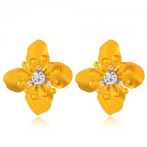 Shining Three-dimensional Big Flower High Fashion Women Statement Earrings - Yellow