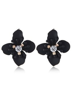 Shining Three-dimensional Big Flower High Fashion Women Statement Earrings - Black