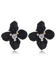 Shining Three-dimensional Big Flower High Fashion Women Statement Earrings - Black